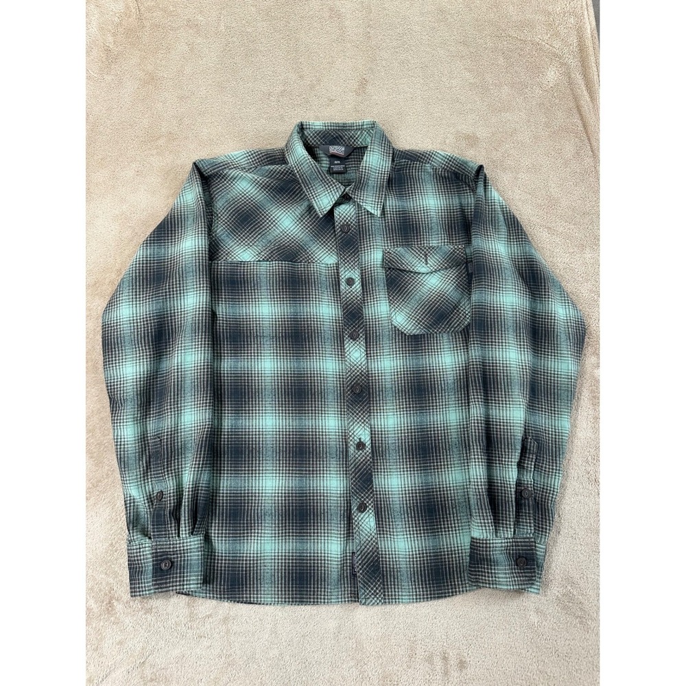 Outdoor Research Tangent Flannel Shirt Men's Size Medium Green Gray Plaid 242866